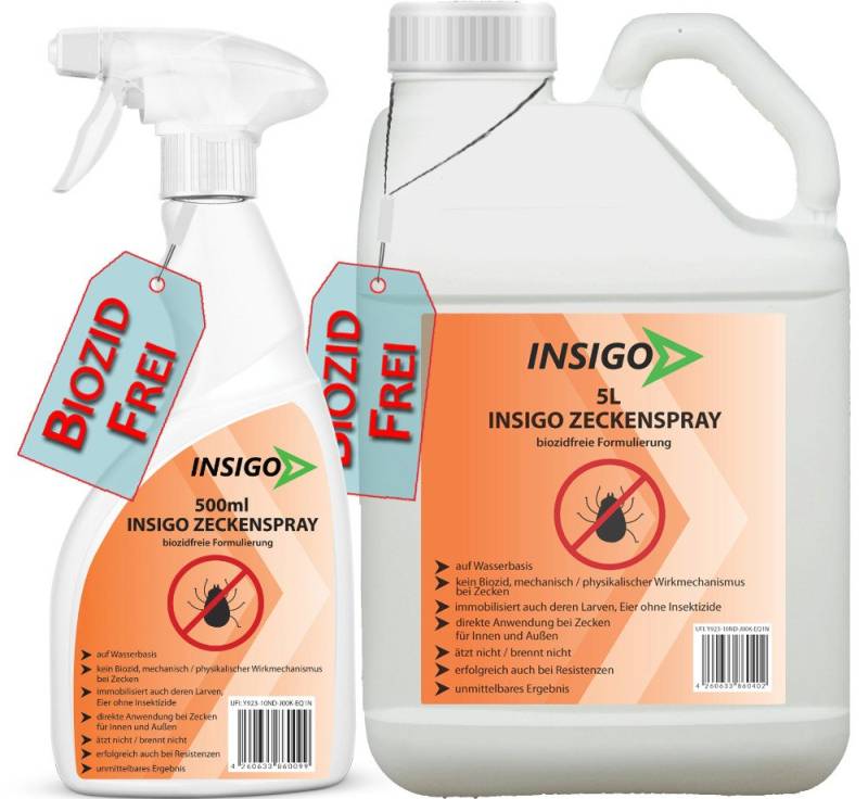 INSIGO Insektenspray INSIGO ZECKE, 5.5 l, biozidfreie Formel, auf Wasserbasis, geruchsarm, brennt / ätzt nicht von INSIGO