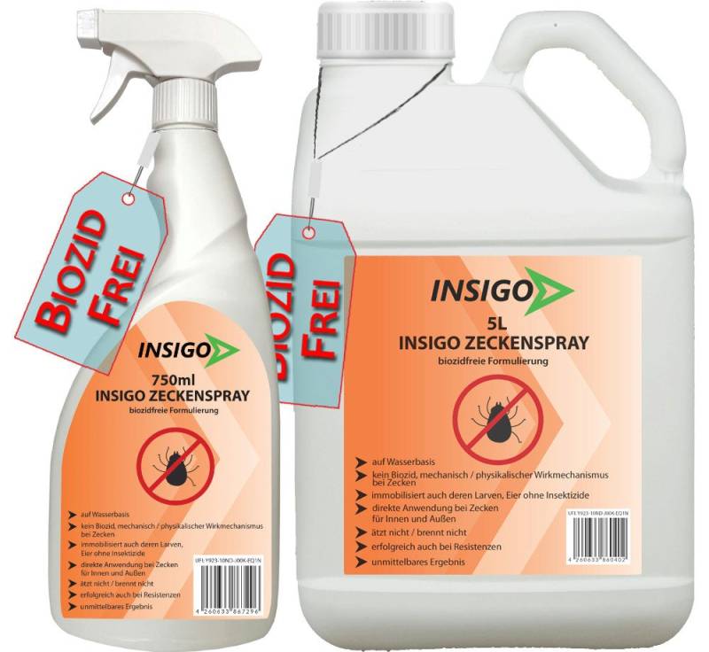INSIGO Insektenspray INSIGO ZECKE, 5.75 l, biozidfreie Formel, auf Wasserbasis, geruchsarm, brennt / ätzt nicht von INSIGO