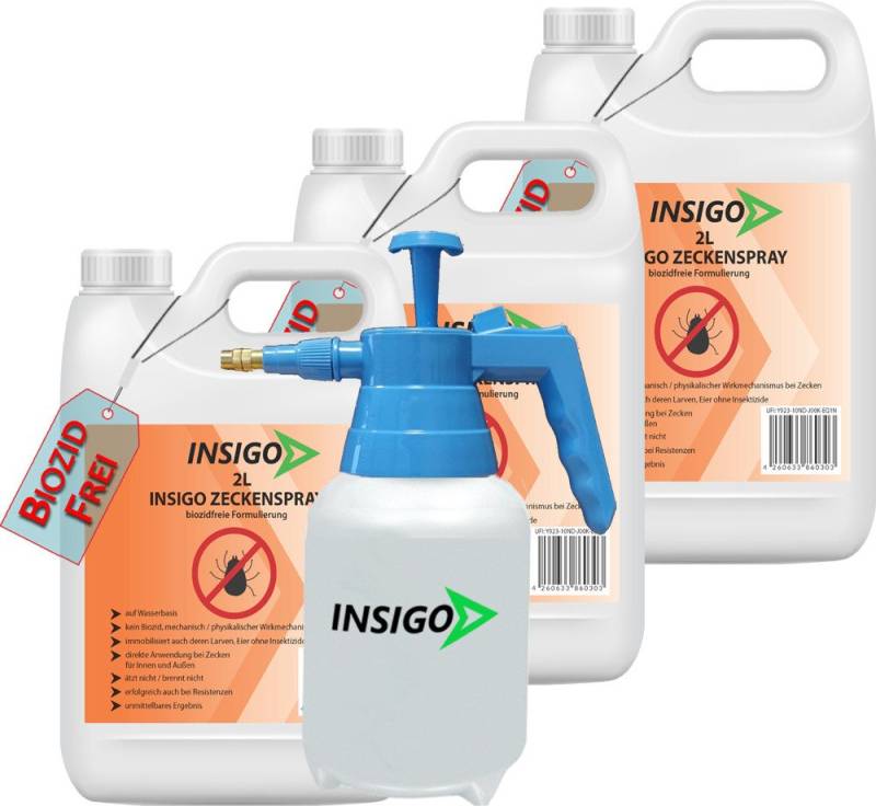 INSIGO Insektenspray INSIGO ZECKE, 6 l, biozidfreie Formel, auf Wasserbasis, geruchsarm, brennt / ätzt nicht von INSIGO