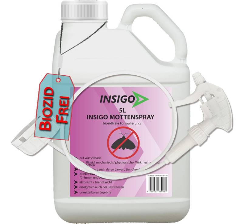 INSIGO Insektenspray Mottenspray, Motten Bekämpfung, 5 l, biozidfreie Formel, auf Wasserbasis, geruchsarm, brennt / ätzt nicht von INSIGO