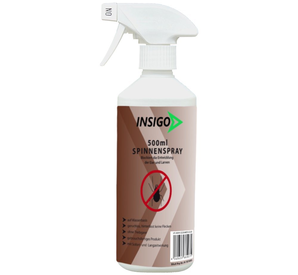 INSIGO Insektenspray Spinnen-Spray Hochwirksam gegen Spinnen, 0.5 l, auf Wasserbasis, geruchsarm, brennt / ätzt nicht, mit Langzeitwirkung von INSIGO