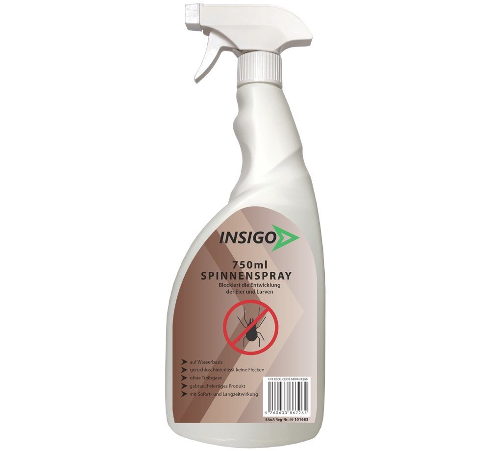 INSIGO Insektenspray Spinnen-Spray Hochwirksam gegen Spinnen, 0.75 l, auf Wasserbasis, geruchsarm, brennt / ätzt nicht, mit Langzeitwirkung von INSIGO