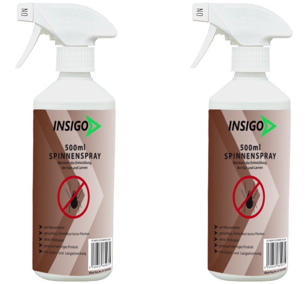 INSIGO Insektenspray Spinnen-Spray Hochwirksam gegen Spinnen, 1 l, auf Wasserbasis, geruchsarm, brennt / ätzt nicht, mit Langzeitwirkung von INSIGO