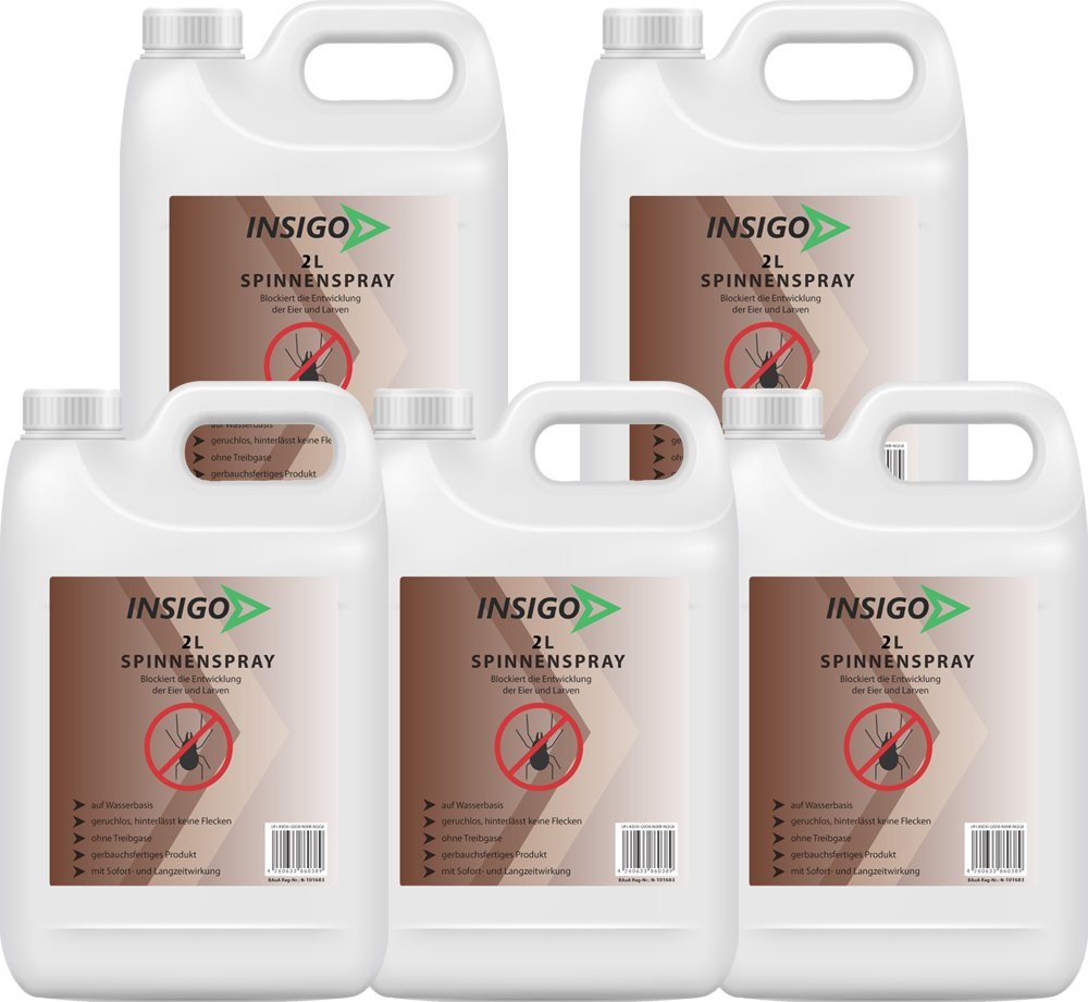 INSIGO Insektenspray Spinnen-Spray Hochwirksam gegen Spinnen, 10 l, auf Wasserbasis, geruchsarm, brennt / ätzt nicht, mit Langzeitwirkung von INSIGO