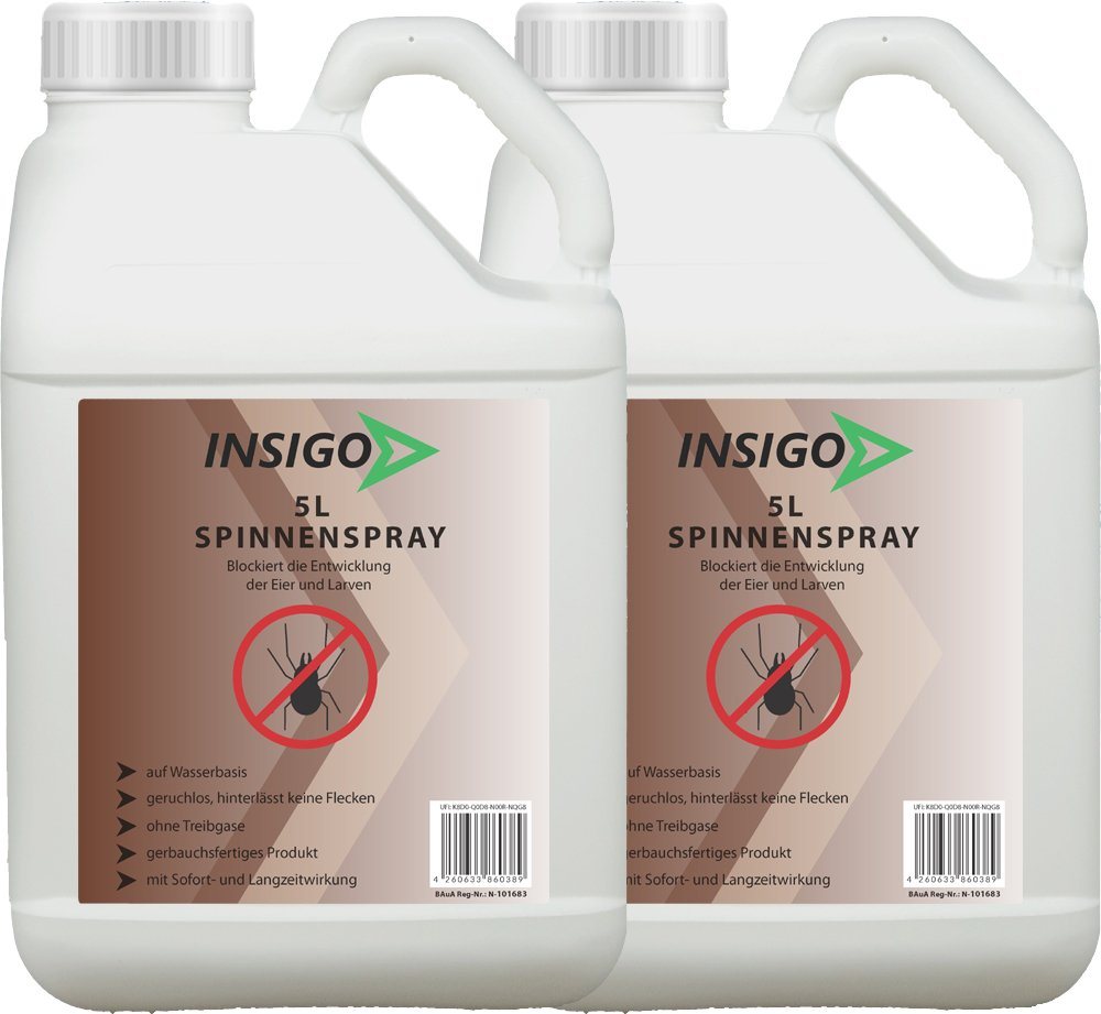 INSIGO Insektenspray Spinnen-Spray Hochwirksam gegen Spinnen, 10 l, auf Wasserbasis, geruchsarm, brennt / ätzt nicht, mit Langzeitwirkung von INSIGO