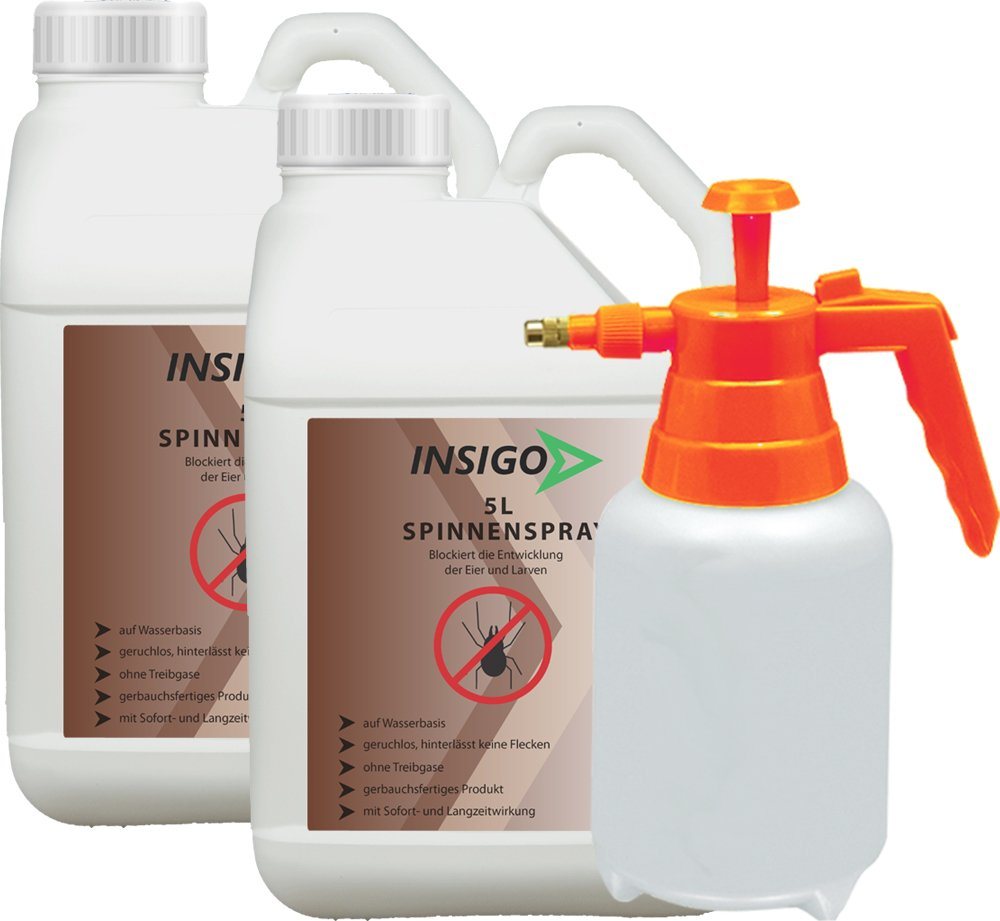 INSIGO Insektenspray Spinnen-Spray Hochwirksam gegen Spinnen, 10 l, auf Wasserbasis, geruchsarm, brennt / ätzt nicht, mit Langzeitwirkung von INSIGO