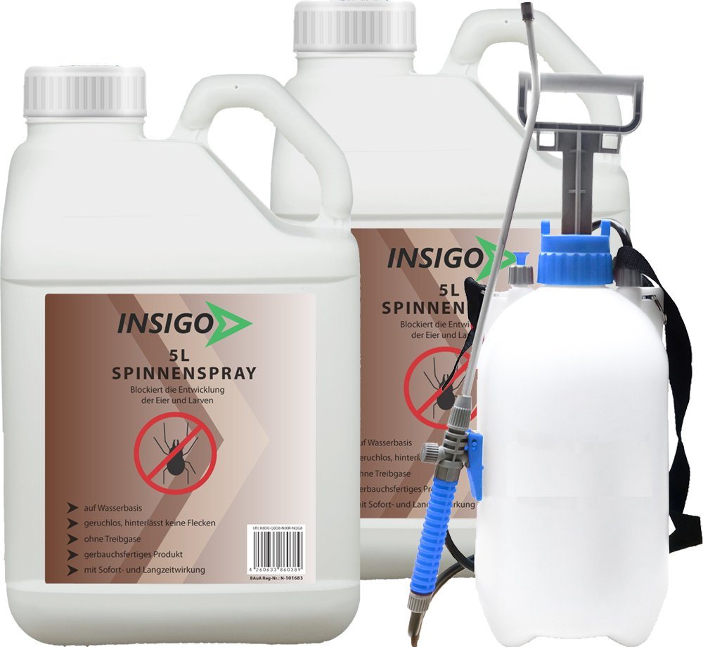 INSIGO Insektenspray Spinnen-Spray Hochwirksam gegen Spinnen, 10 l, auf Wasserbasis, geruchsarm, brennt / ätzt nicht, mit Langzeitwirkung von INSIGO