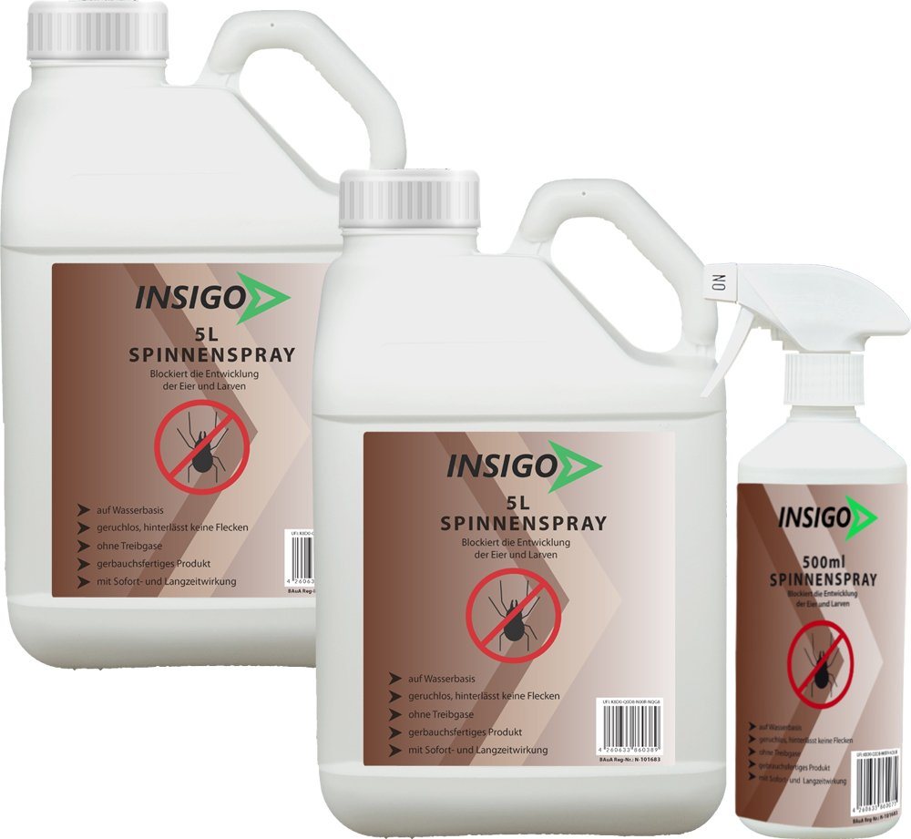 INSIGO Insektenspray Spinnen-Spray Hochwirksam gegen Spinnen, 10.5 l, auf Wasserbasis, geruchsarm, brennt / ätzt nicht, mit Langzeitwirkung von INSIGO