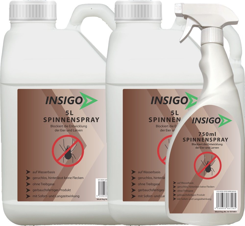 INSIGO Insektenspray Spinnen-Spray Hochwirksam gegen Spinnen, 10.75 l, auf Wasserbasis, geruchsarm, brennt / ätzt nicht, mit Langzeitwirkung von INSIGO