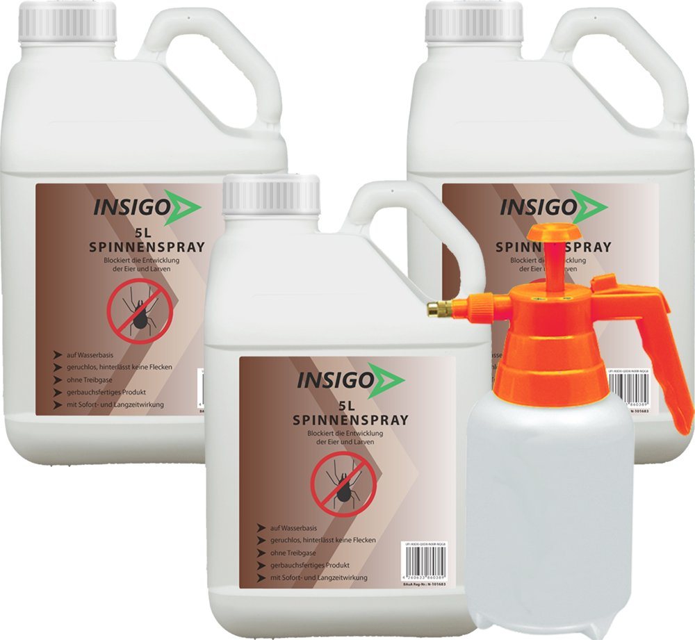 INSIGO Insektenspray Spinnen-Spray Hochwirksam gegen Spinnen, 15 l, auf Wasserbasis, geruchsarm, brennt / ätzt nicht, mit Langzeitwirkung von INSIGO