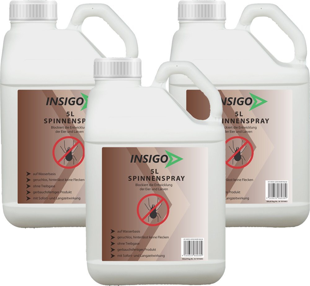 INSIGO Insektenspray Spinnen-Spray Hochwirksam gegen Spinnen, 15 l, auf Wasserbasis, geruchsarm, brennt / ätzt nicht, mit Langzeitwirkung von INSIGO