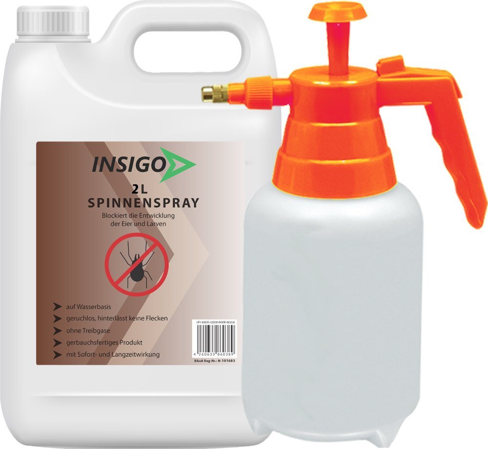 INSIGO Insektenspray Spinnen-Spray Hochwirksam gegen Spinnen, 2 l, auf Wasserbasis, geruchsarm, brennt / ätzt nicht, mit Langzeitwirkung von INSIGO