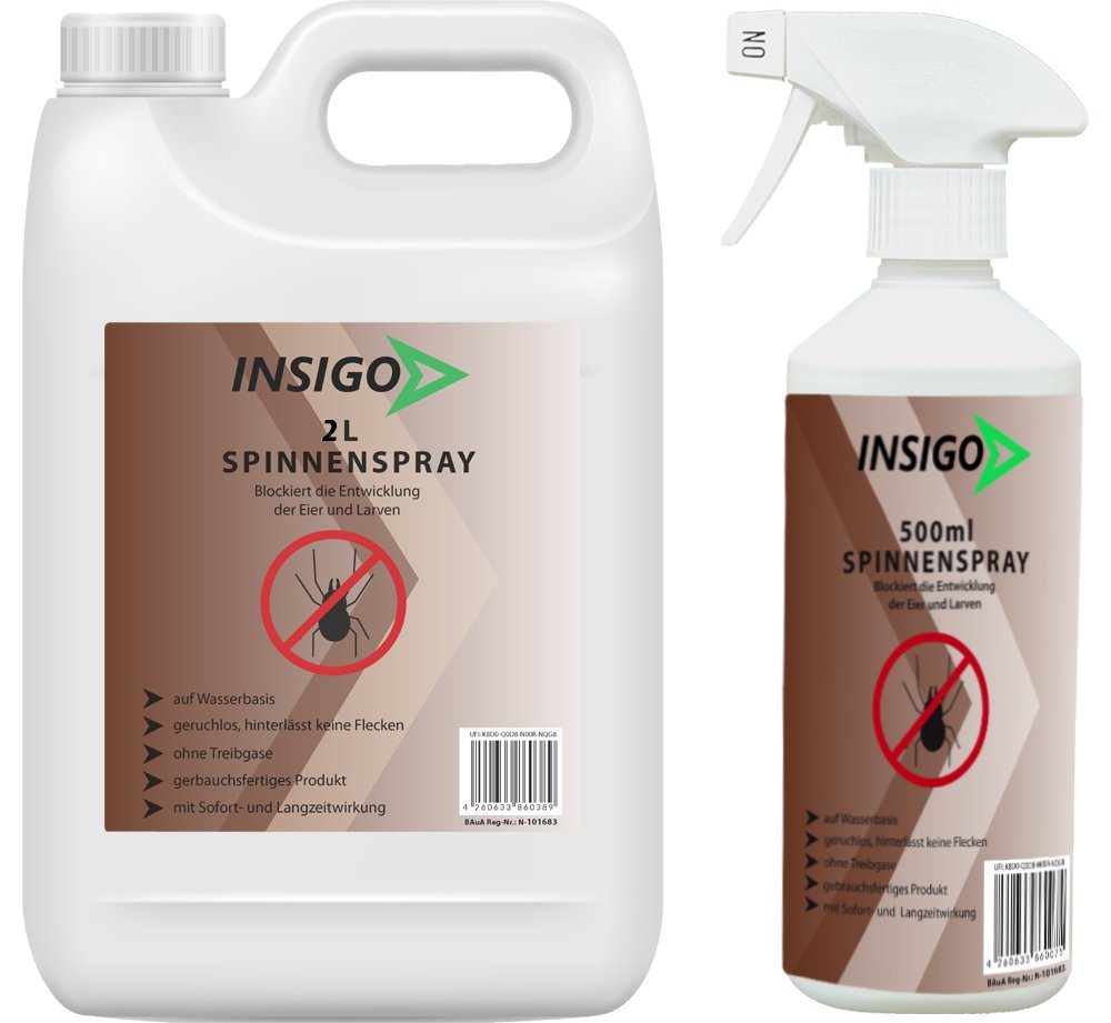 INSIGO Insektenspray Spinnen-Spray Hochwirksam gegen Spinnen, 2.5 l, auf Wasserbasis, geruchsarm, brennt / ätzt nicht, mit Langzeitwirkung von INSIGO