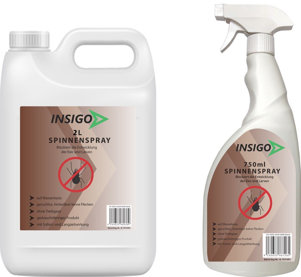 INSIGO Insektenspray Spinnen-Spray Hochwirksam gegen Spinnen, 2.75 l, auf Wasserbasis, geruchsarm, brennt / ätzt nicht, mit Langzeitwirkung von INSIGO