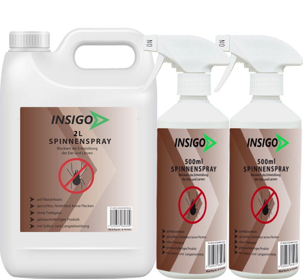 INSIGO Insektenspray Spinnen-Spray Hochwirksam gegen Spinnen, 3 l, auf Wasserbasis, geruchsarm, brennt / ätzt nicht, mit Langzeitwirkung von INSIGO