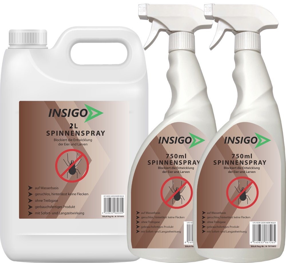 INSIGO Insektenspray Spinnen-Spray Hochwirksam gegen Spinnen, 3.5 l, auf Wasserbasis, geruchsarm, brennt / ätzt nicht, mit Langzeitwirkung von INSIGO