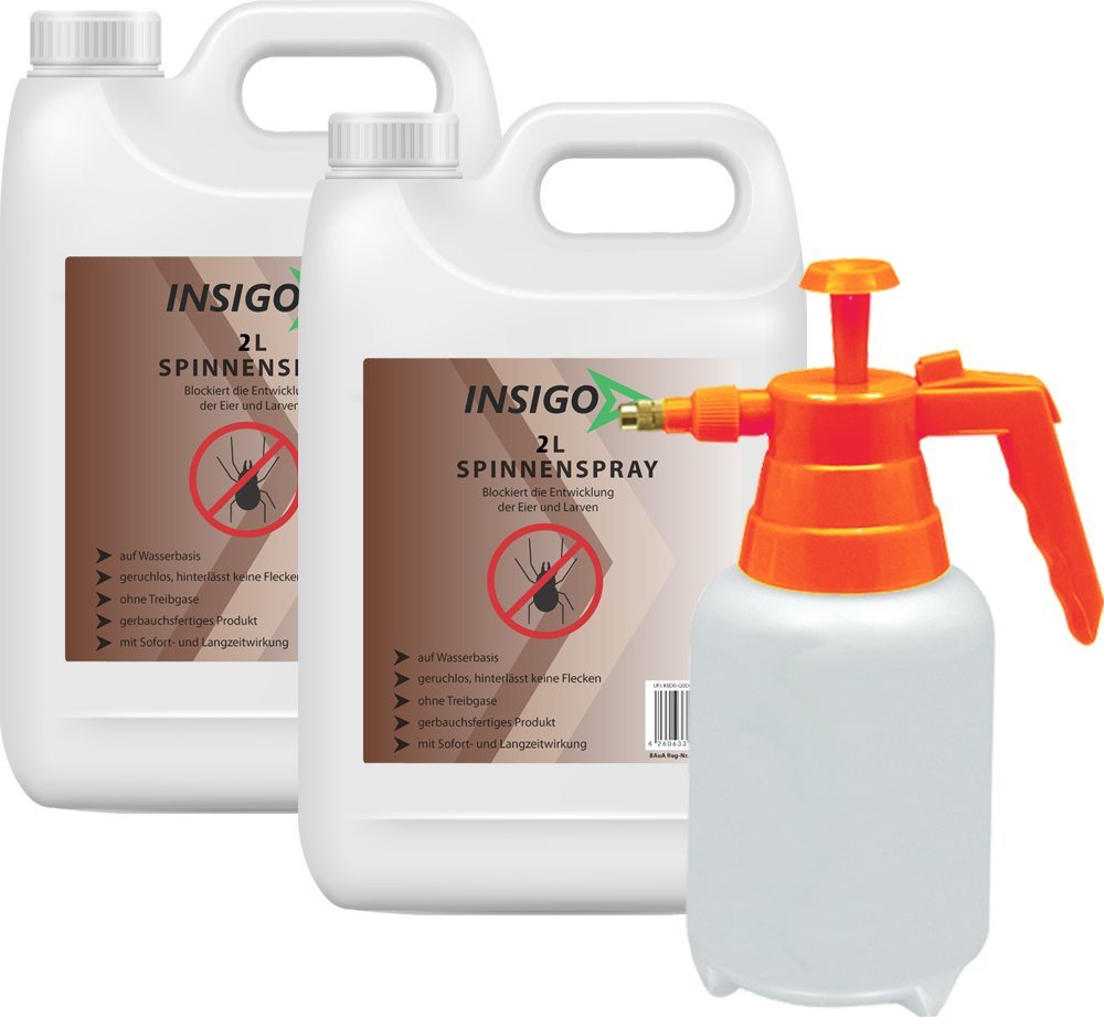 INSIGO Insektenspray Spinnen-Spray Hochwirksam gegen Spinnen, 4 l, auf Wasserbasis, geruchsarm, brennt / ätzt nicht, mit Langzeitwirkung von INSIGO