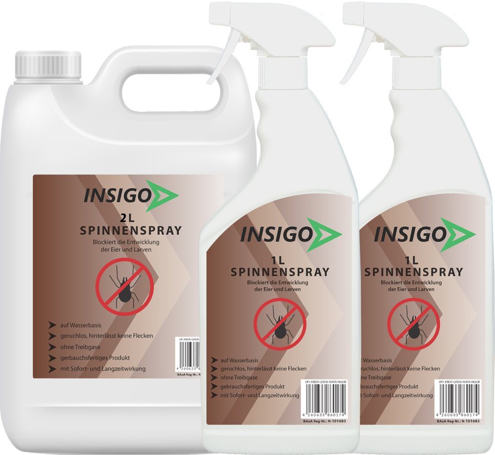 INSIGO Insektenspray Spinnen-Spray Hochwirksam gegen Spinnen, 4 l, auf Wasserbasis, geruchsarm, brennt / ätzt nicht, mit Langzeitwirkung von INSIGO