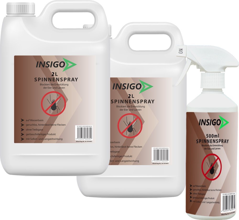 INSIGO Insektenspray Spinnen-Spray Hochwirksam gegen Spinnen, 4.5 l, auf Wasserbasis, geruchsarm, brennt / ätzt nicht, mit Langzeitwirkung von INSIGO