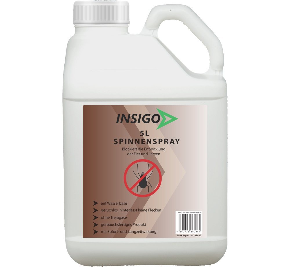 INSIGO Insektenspray Spinnen-Spray Hochwirksam gegen Spinnen, 5 l, auf Wasserbasis, geruchsarm, brennt / ätzt nicht, mit Langzeitwirkung von INSIGO