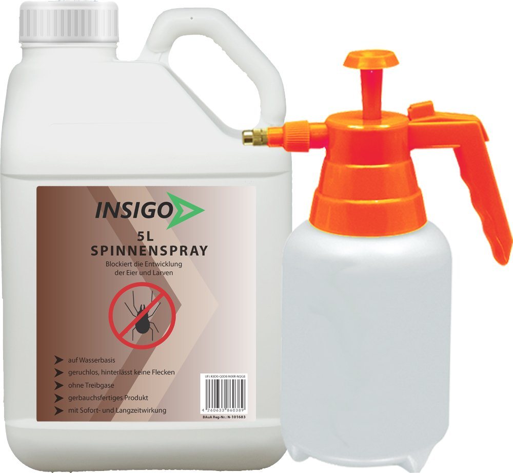 INSIGO Insektenspray Spinnen-Spray Hochwirksam gegen Spinnen, 5 l, auf Wasserbasis, geruchsarm, brennt / ätzt nicht, mit Langzeitwirkung von INSIGO