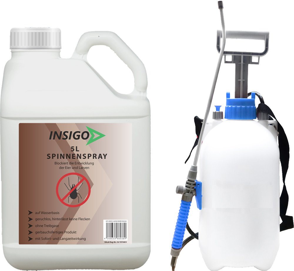 INSIGO Insektenspray Spinnen-Spray Hochwirksam gegen Spinnen, 5 l, auf Wasserbasis, geruchsarm, brennt / ätzt nicht, mit Langzeitwirkung von INSIGO