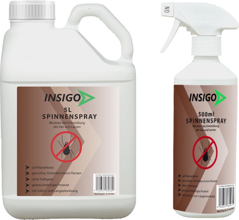 INSIGO Insektenspray Spinnen-Spray Hochwirksam gegen Spinnen, 5.5 l, auf Wasserbasis, geruchsarm, brennt / ätzt nicht, mit Langzeitwirkung von INSIGO