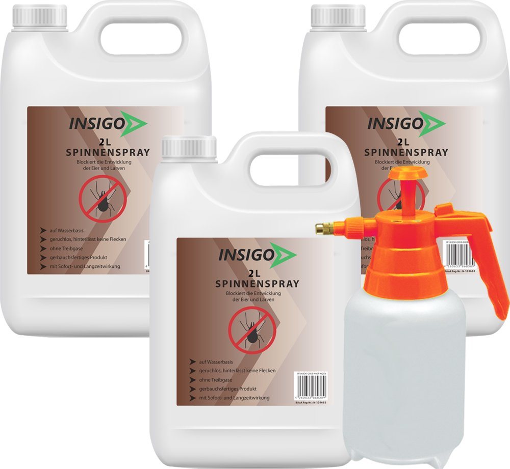 INSIGO Insektenspray Spinnen-Spray Hochwirksam gegen Spinnen, 6 l, auf Wasserbasis, geruchsarm, brennt / ätzt nicht, mit Langzeitwirkung von INSIGO