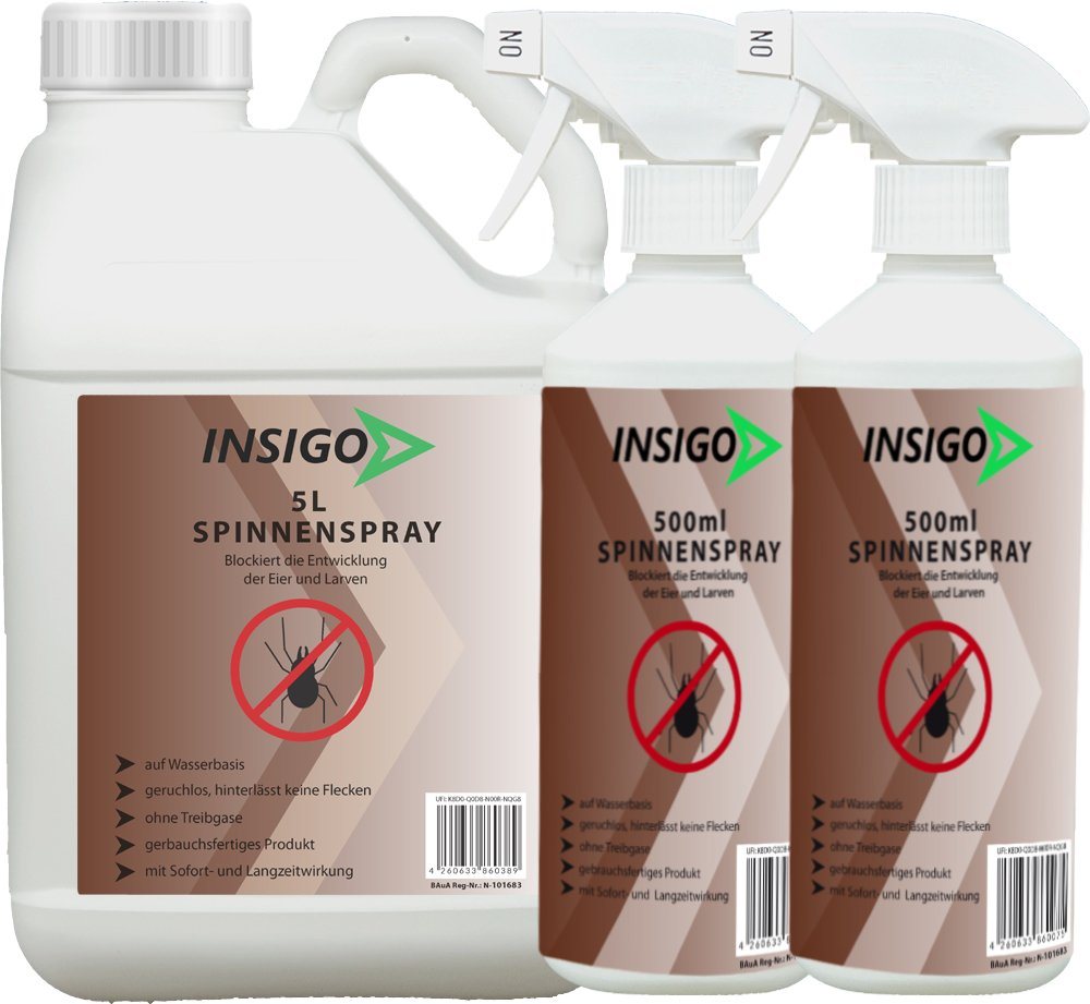 INSIGO Insektenspray Spinnen-Spray Hochwirksam gegen Spinnen, 6 l, auf Wasserbasis, geruchsarm, brennt / ätzt nicht, mit Langzeitwirkung von INSIGO