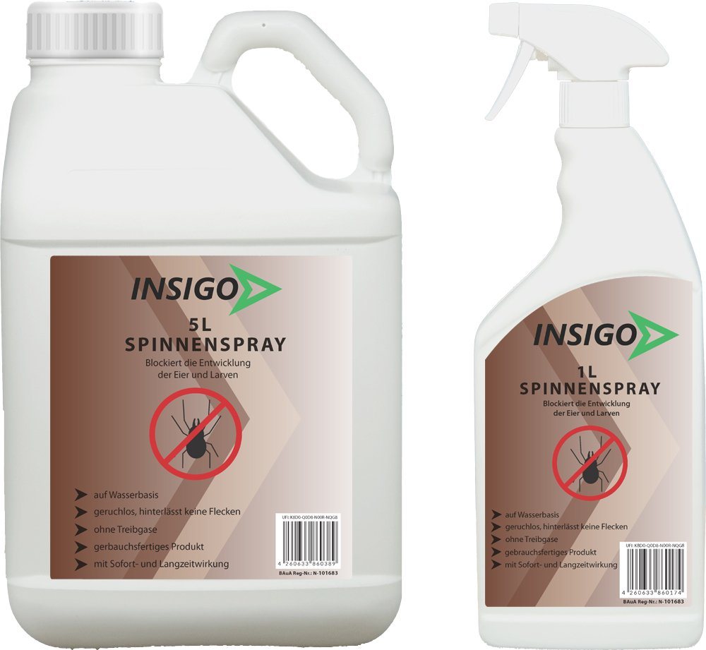 INSIGO Insektenspray Spinnen-Spray Hochwirksam gegen Spinnen, 6 l, auf Wasserbasis, geruchsarm, brennt / ätzt nicht, mit Langzeitwirkung von INSIGO