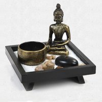 Insma - Buddha-Ornament-Gartenkerzenhalter für Agito-Räucherstäbchen-Geschenkset aus Naturstein-Rattan Fantablau von INSMA