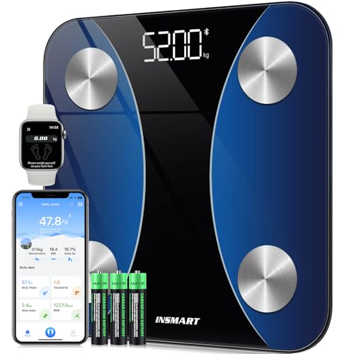 INSMART Personenwaage Digital, Waage personen mit Bluetooth, Körperfettwaage für BMI, Gewicht, Körperfett, Pulsschlag, Muskelmasse, Wasser, Protein, Skelettmuskel, Knochengewicht, BMR, usw. von INSMART