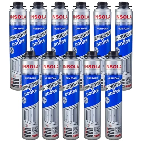 Bauschaum 1 x 750ml Pistollenschaum PU-Schaum Montageschaum INSOLA Windows & Doors Isolierschaum für Fenster Türen Fugen Abdichtung Wärmeisolierung Innen Außen Bau (11, 750, Dose) von INSOLA