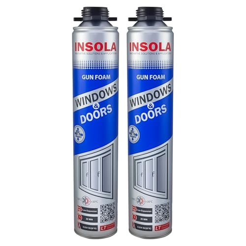 Bauschaum 1 x 750ml Pistollenschaum PU-Schaum Montageschaum INSOLA Windows & Doors Isolierschaum für Fenster Türen Fugen Abdichtung Wärmeisolierung Innen Außen Bau (2, 750, Dose) von INSOLA