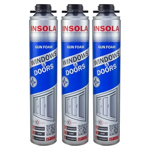 Bauschaum 1 x 750ml Pistollenschaum PU-Schaum Montageschaum INSOLA Windows & Doors Isolierschaum für Fenster Türen Fugen Abdichtung Wärmeisolierung Innen Außen Bau (3, 750, Dose) von INSOLA