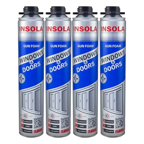 Bauschaum 1 x 750ml Pistollenschaum PU-Schaum Montageschaum INSOLA Windows & Doors Isolierschaum für Fenster Türen Fugen Abdichtung Wärmeisolierung Innen Außen Bau (4, 750, Dose) von INSOLA