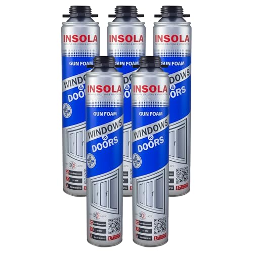 Bauschaum 1 x 750ml Pistollenschaum PU-Schaum Montageschaum INSOLA Windows & Doors Isolierschaum für Fenster Türen Fugen Abdichtung Wärmeisolierung Innen Außen Bau (5, 750, Dose) von INSOLA