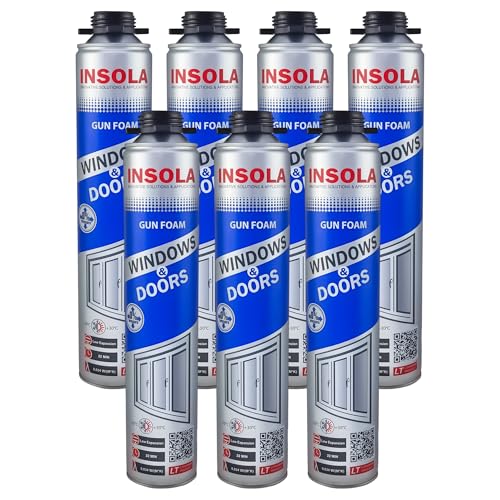 Bauschaum 1 x 750ml Pistollenschaum PU-Schaum Montageschaum INSOLA Windows & Doors Isolierschaum für Fenster Türen Fugen Abdichtung Wärmeisolierung Innen Außen Bau (7, 750, Dose) von INSOLA