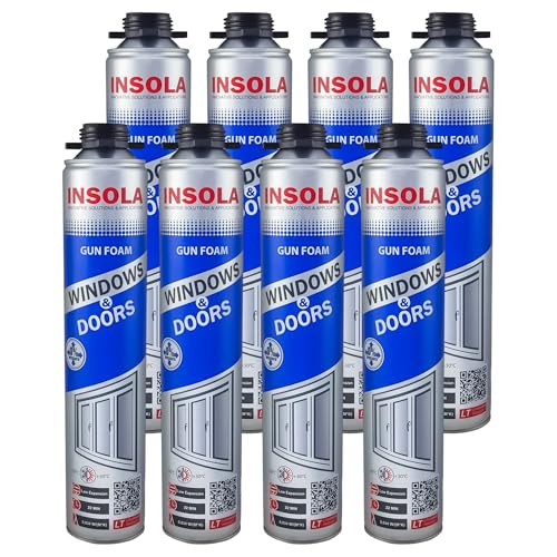 Bauschaum 1 x 750ml Pistollenschaum PU-Schaum Montageschaum INSOLA Windows & Doors Isolierschaum für Fenster Türen Fugen Abdichtung Wärmeisolierung Innen Außen Bau (8, 750, Dose) von INSOLA