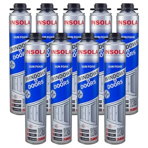 Bauschaum 1 x 750ml Pistollenschaum PU-Schaum Montageschaum INSOLA Windows & Doors Isolierschaum für Fenster Türen Fugen Abdichtung Wärmeisolierung Innen Außen Bau (9, 750, Dose) von INSOLA