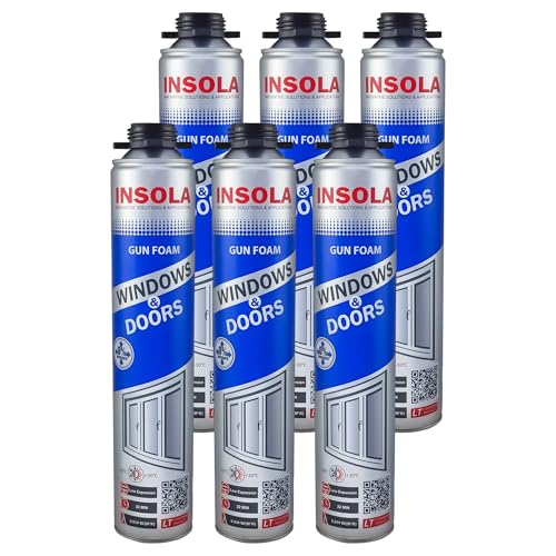 Bauschaum 750ml Pistollenschaum PU-Schaum Montageschaum INSOLA Windows & Doors Isolierschaum für Fenster Türen Fugen Abdichtung Wärmeisolierung Innen Außen Bau (6, 750, Dose) von INSOLA