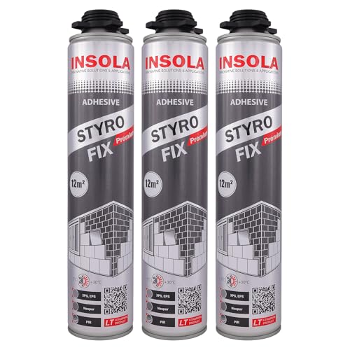 WDVS Klebeschaum 850 ml – INSOLA Styro Fix Premium PU-Kleber für EPS, XPS, NEOPOR, PIR, PF, OSB, Aluminium, Beton, Holz – Dämmstoffkleber für Fassade & Innenbereich (10, Grau) von INSOLA