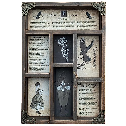 INSOVITA Rustikaler Edgar Allan Poe Gedichtschrank mit Neugieren, viktorianische Gothic-Dekoration für Regale, kleines Wandregal, Vintage-Wanddekoration, Geschenk für Poesie/Gothic-Fans von INSOVITA