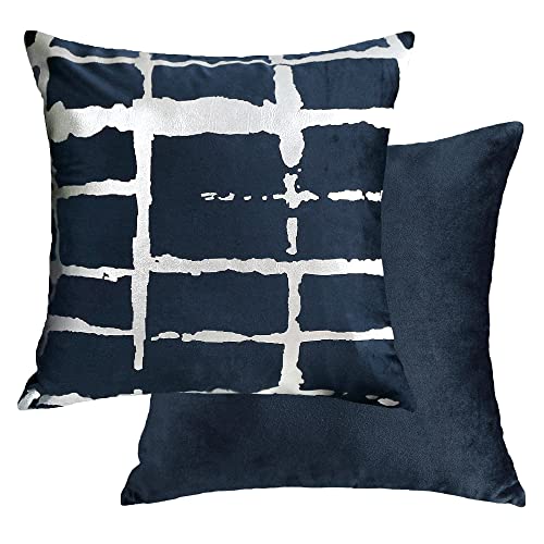 INSPI DECOR Kissenbezüge in Blau und Silber, Superweicher Samt, Geometrische Kissenbezüge, 45 x 45 cm – 2er-Set von INSPI DECOR