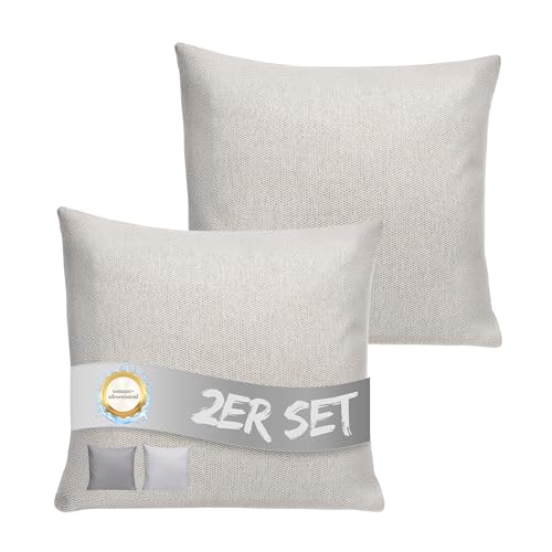 INSPINOVIA Outdoor Kissen mit Füllung | Wasserabweisende Deko Kissen | 2er, 4er & 6er Sets | Gartenkissen | Lounge Kissen | 45 x 45 cm (Creme, 2er Set) von INSPINOVIA
