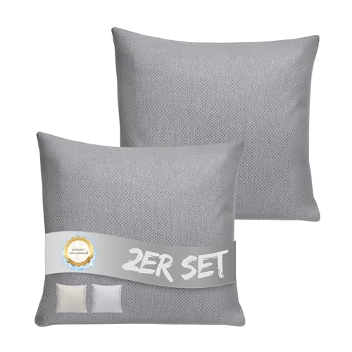 INSPINOVIA Outdoor Kissen mit Füllung | Wasserabweisende Deko Kissen | 2er, 4er & 6er Sets | Gartenkissen | Lounge Kissen | 45 x 45 cm (Grau, 2er Set) von INSPINOVIA