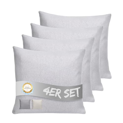 INSPINOVIA Outdoor Kissen mit Füllung | Wasserabweisende Deko Kissen | 2er, 4er & 6er Sets | Gartenkissen | Lounge Kissen | 45 x 45 cm (Hellgrau, 4er Set) von INSPINOVIA