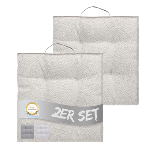 INSPINOVIA Outdoor Stuhlauflagen Stuhlkissen | Wasserabweisende Sitzkissen für Wohn- & Außenbereich | 2er, 4er & 6er Sets | Gartenkissen | Lounge Kissen | 4er Steppung | 40 x 40 cm (Creme, 2er Set) von INSPINOVIA