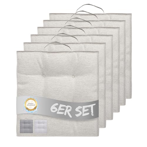INSPINOVIA Outdoor Stuhlauflagen Stuhlkissen | Wasserabweisende Sitzkissen für Wohn- & Außenbereich | 2er, 4er & 6er Sets | Gartenkissen | Lounge Kissen | 4er Steppung | 40 x 40 cm (Creme, 6er Set) von INSPINOVIA