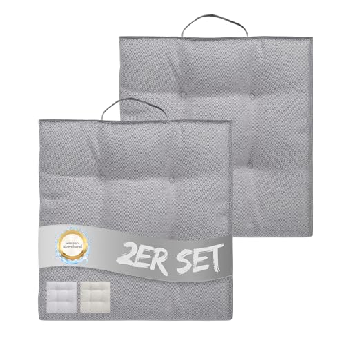 INSPINOVIA Outdoor Stuhlauflagen Stuhlkissen | Wasserabweisende Sitzkissen für Wohn- & Außenbereich | 2er, 4er & 6er Sets | Gartenkissen | Lounge Kissen | 4er Steppung | 40 x 40 cm (Grau, 2er Set) von INSPINOVIA